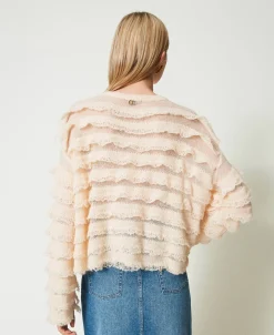 Kastenpullover Mit Volants In Spitzenoptik