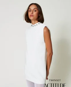 Kleid Aus Crêpe-Cady Mit Metallperlen