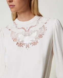 Kreppbluse Mit Floraler Stickerei