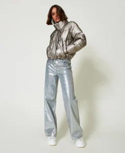 Kurze Metallic-Steppjacke