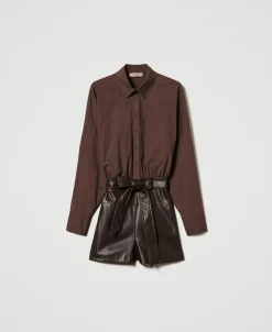 Kurzer Jumpsuit Aus Popeline Und Beschichtetem Gewebe