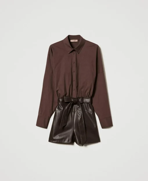Kurzer Jumpsuit Aus Popeline Und Beschichtetem Gewebe