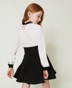 Kurzes Kleid Aus Crêpe De Chine Und Flanell
