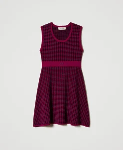 Kurzes Kleid Aus Jacquard-Strick Mit Hahnentrittmuster