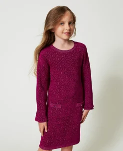 Kurzes Kleid Aus Jacquard-Strick Mit Oval Ts
