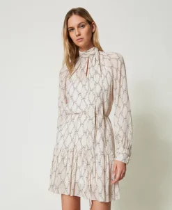 Kurzes Kleid Aus Krepon Mit Schleifenprint