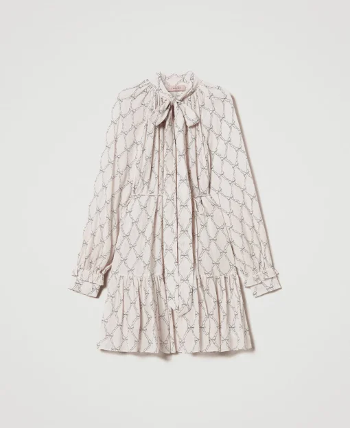 Kurzes Kleid Aus Krepon Mit Schleifenprint