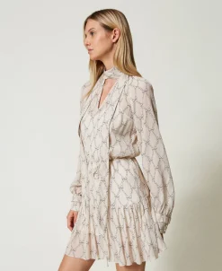 Kurzes Kleid Aus Krepon Mit Schleifenprint
