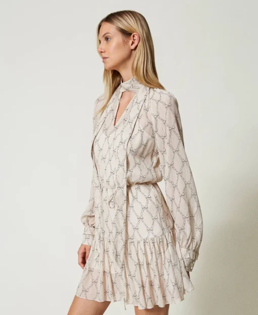 Kurzes Kleid Aus Krepon Mit Schleifenprint