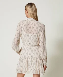 Kurzes Kleid Aus Krepon Mit Schleifenprint