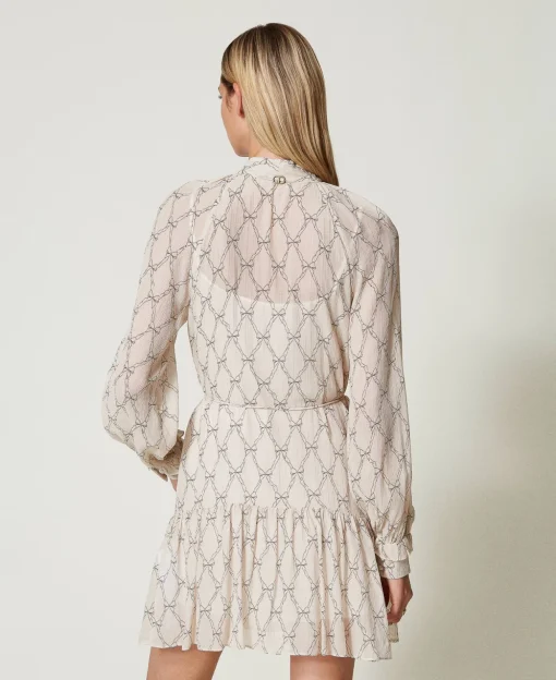 Kurzes Kleid Aus Krepon Mit Schleifenprint