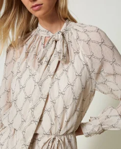 Kurzes Kleid Aus Krepon Mit Schleifenprint