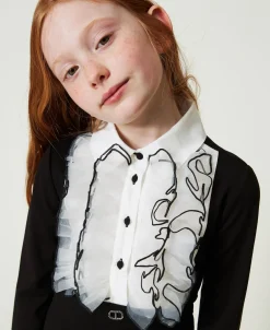 Kurzes Kleid Mit Organzavolant