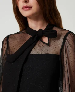 Kurzes Kleid Mit Plumetis-Tüll