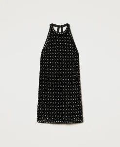 Kurzes Neckholderkleid Aus Besticktem Samt