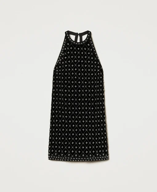 Kurzes Neckholderkleid Aus Besticktem Samt