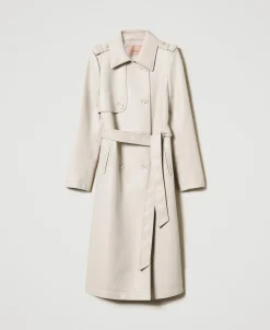 Langer Trenchcoat Mit Beschichtung Und Gürtel