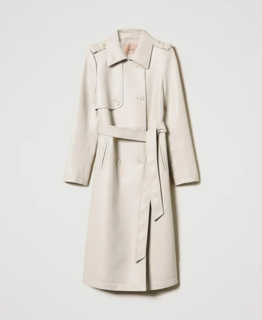 Langer Trenchcoat Mit Beschichtung Und Gürtel