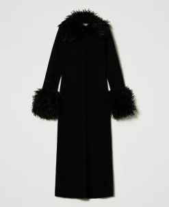 Langes Cardigankleid Aus Wollmischung Und Pelzimitat
