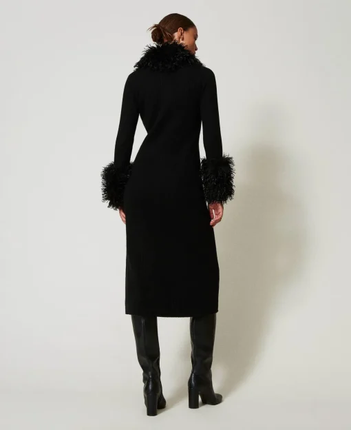 Langes Cardigankleid Aus Wollmischung Und Pelzimitat