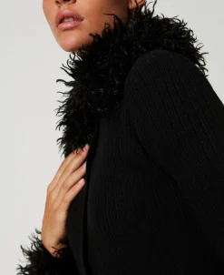 Langes Cardigankleid Aus Wollmischung Und Pelzimitat