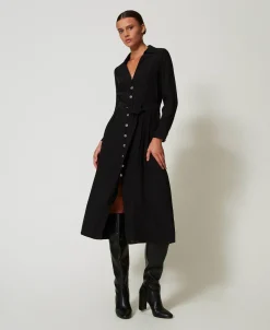 Langes Hemdblusenkleid Aus Crêpe-Georgette