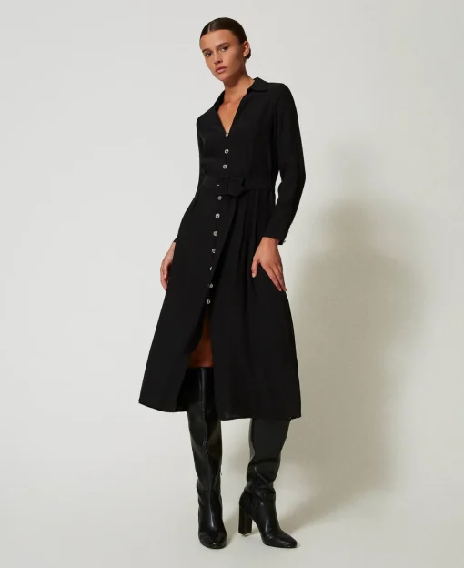 Langes Hemdblusenkleid Aus Crêpe-Georgette