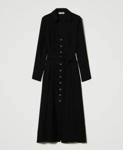 Langes Hemdblusenkleid Aus Crêpe-Georgette
