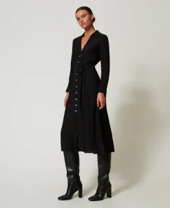 Langes Hemdblusenkleid Aus Crêpe-Georgette