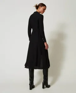 Langes Hemdblusenkleid Aus Crêpe-Georgette