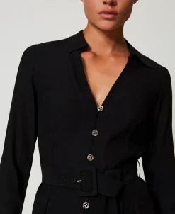 Langes Hemdblusenkleid Aus Crêpe-Georgette
