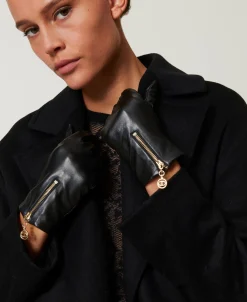 Lederhandschuhe Mit Reißverschluss Und Oval T