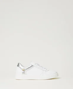 Ledersneaker Mit Metallic-Einsätzen