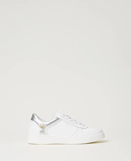 Ledersneaker Mit Metallic-Einsätzen