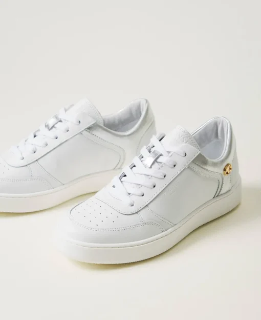 Ledersneaker Mit Metallic-Einsätzen
