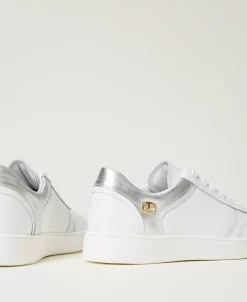 Ledersneaker Mit Metallic-Einsätzen