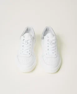 Ledersneaker Mit Metallic-Einsätzen