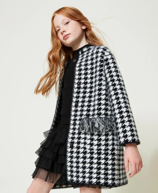 Mantel Aus Jacquard-Strick Mit Hahnentrittmuster
