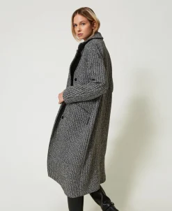 Mantel Aus Wollmischgarn Mit Nadelstreifen