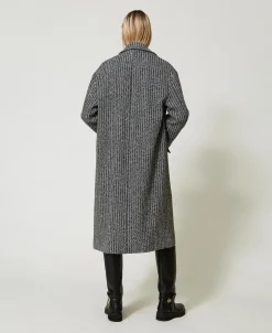 Mantel Aus Wollmischgarn Mit Nadelstreifen