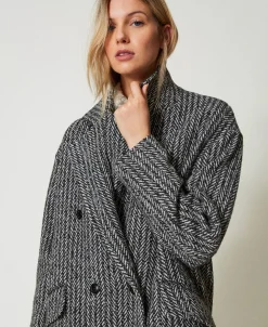 Mantel Aus Wollmischgarn Mit Nadelstreifen