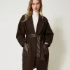 Mantel Aus Wollmischung Mit Taschen Aus Lederimitat