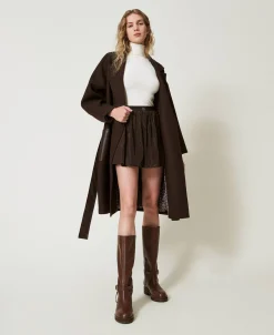 Mantel Aus Wollmischung Mit Taschen Aus Lederimitat