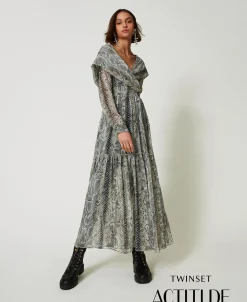 Maxikleid Aus Krepon Mit Schlangenprint
