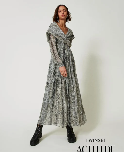 Maxikleid Aus Krepon Mit Schlangenprint
