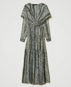 Maxikleid Aus Krepon Mit Schlangenprint