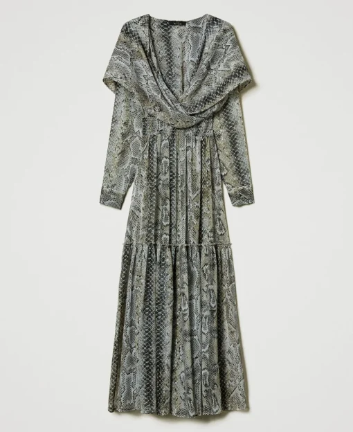 Maxikleid Aus Krepon Mit Schlangenprint