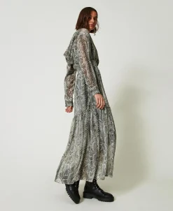 Maxikleid Aus Krepon Mit Schlangenprint