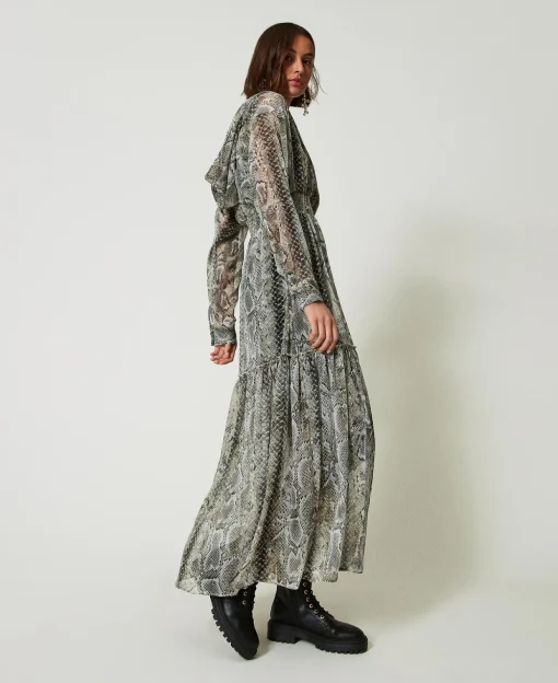 Maxikleid Aus Krepon Mit Schlangenprint