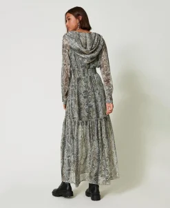 Maxikleid Aus Krepon Mit Schlangenprint